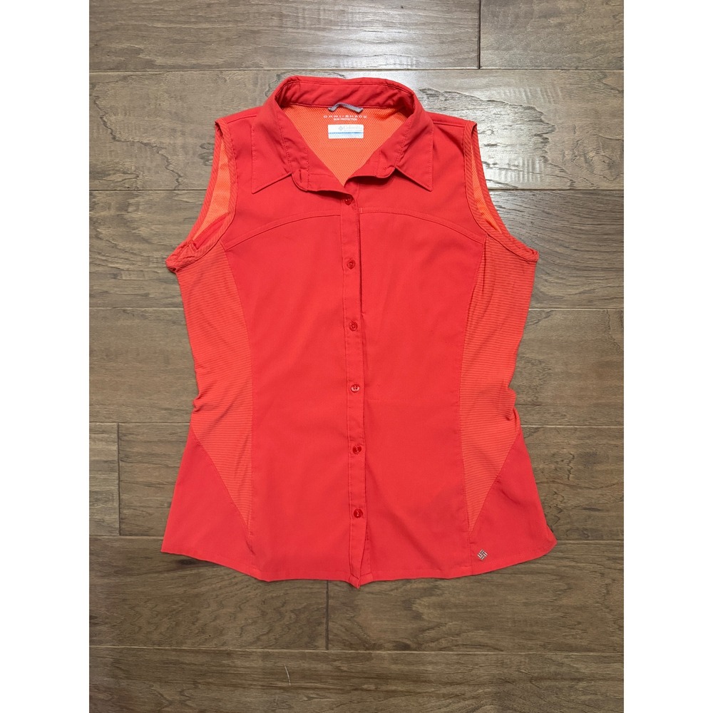 Columbia Sleeveless Top Women Large Orange Polyester Solid Outdoor Omni-Shade